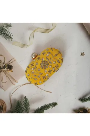 Opulent Velvet Embroidered Yellow Clutch