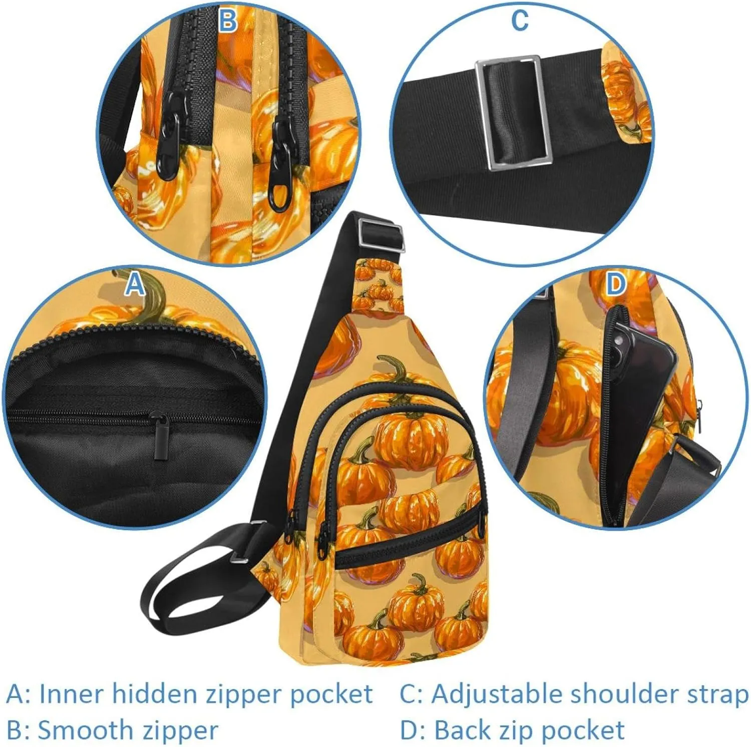 Orange Pumpkin 2 Sling Bag, Crossbody Sling Backpack Travel Hiking Chest Bag Daypack for Purses Shoulder Bag Women Men's