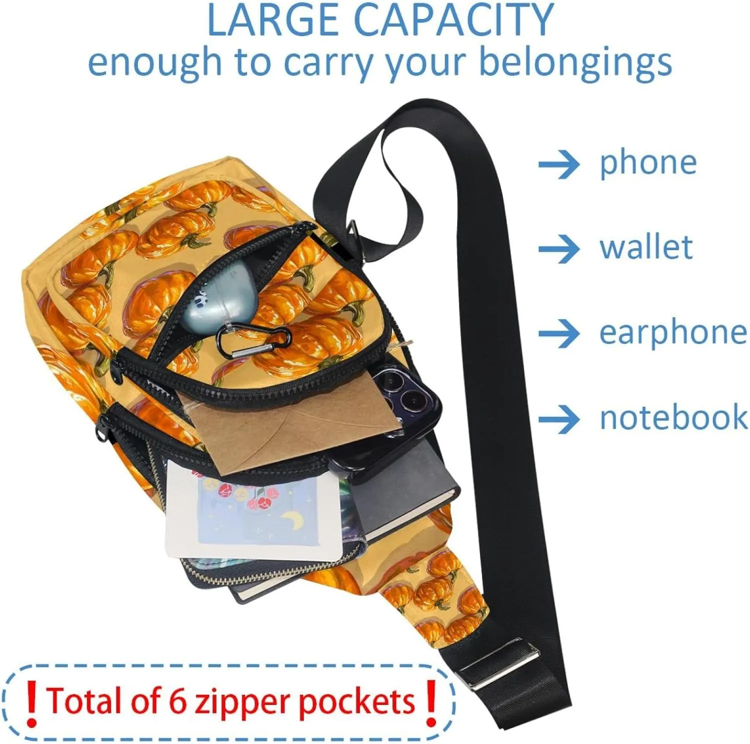 Orange Pumpkin 2 Sling Bag, Crossbody Sling Backpack Travel Hiking Chest Bag Daypack for Purses Shoulder Bag Women Men's