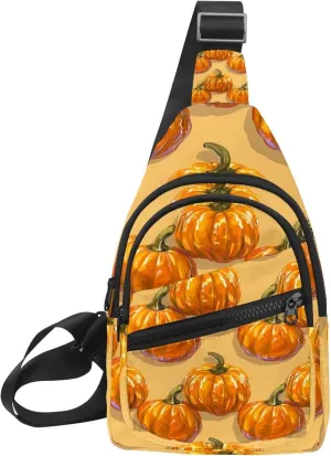 Orange Pumpkin 2 Sling Bag, Crossbody Sling Backpack Travel Hiking Chest Bag Daypack for Purses Shoulder Bag Women Men's