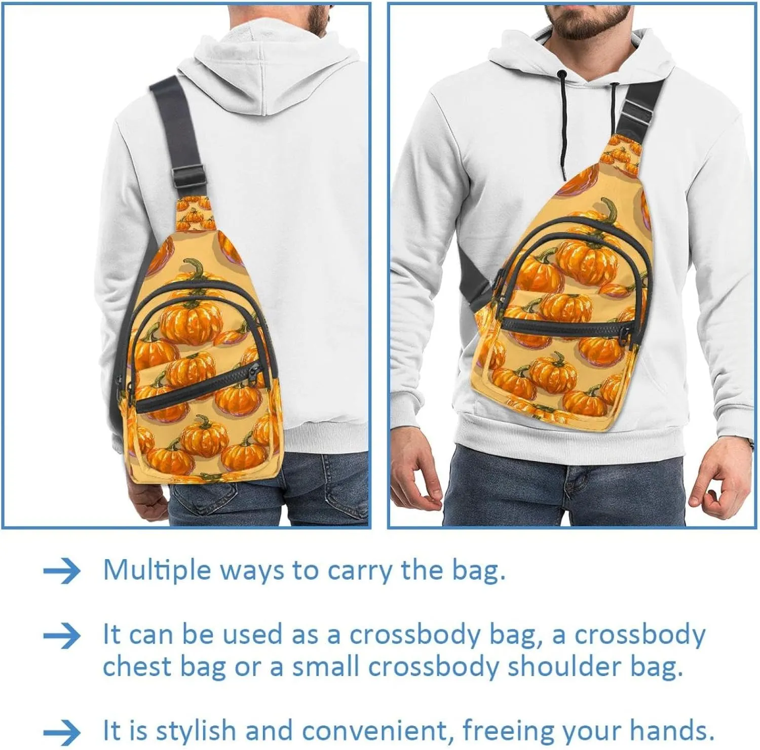 Orange Pumpkin 2 Sling Bag, Crossbody Sling Backpack Travel Hiking Chest Bag Daypack for Purses Shoulder Bag Women Men's