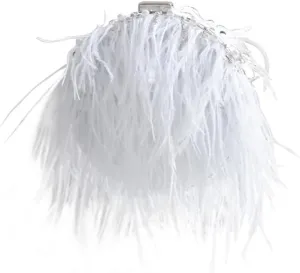 Ostrich Evening Bags for Women Feather Women Clutches Evening Ostrich Feather Purse Pearl Feather Clutch Party White