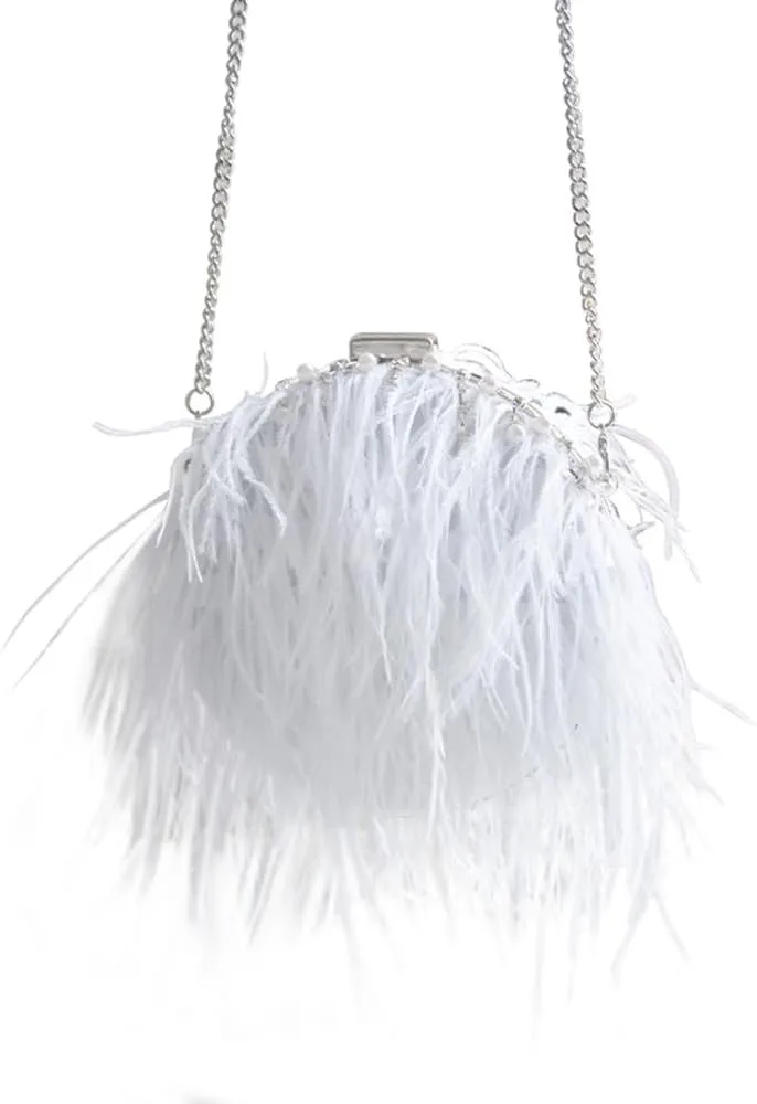 Ostrich Evening Bags for Women Feather Women Clutches Evening Ostrich Feather Purse Pearl Feather Clutch Party White