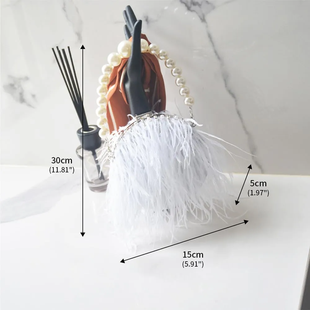 Ostrich Evening Bags for Women Feather Women Clutches Evening Ostrich Feather Purse Pearl Feather Clutch Party White