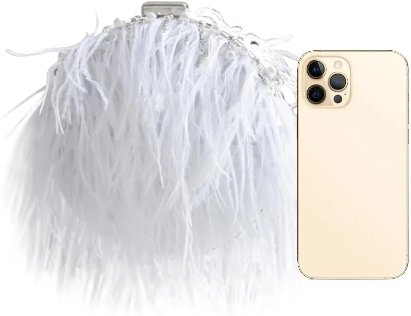 Ostrich Evening Bags for Women Feather Women Clutches Evening Ostrich Feather Purse Pearl Feather Clutch Party White