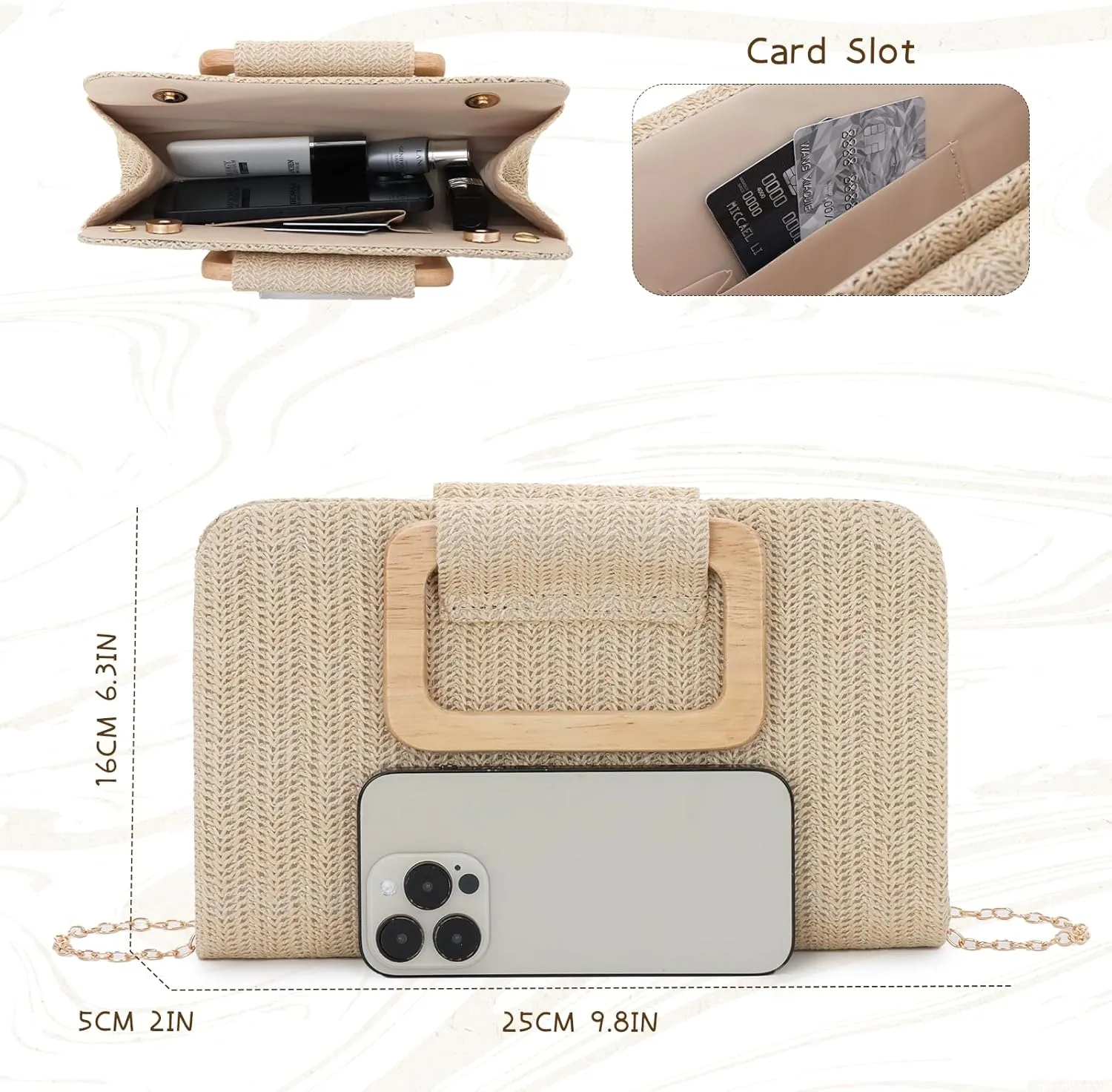 Oweisong Straw Clutch Purses for Women Summer Beach Bag Woven Evening Handbags Top Handle Shoulder Bag for Vacation