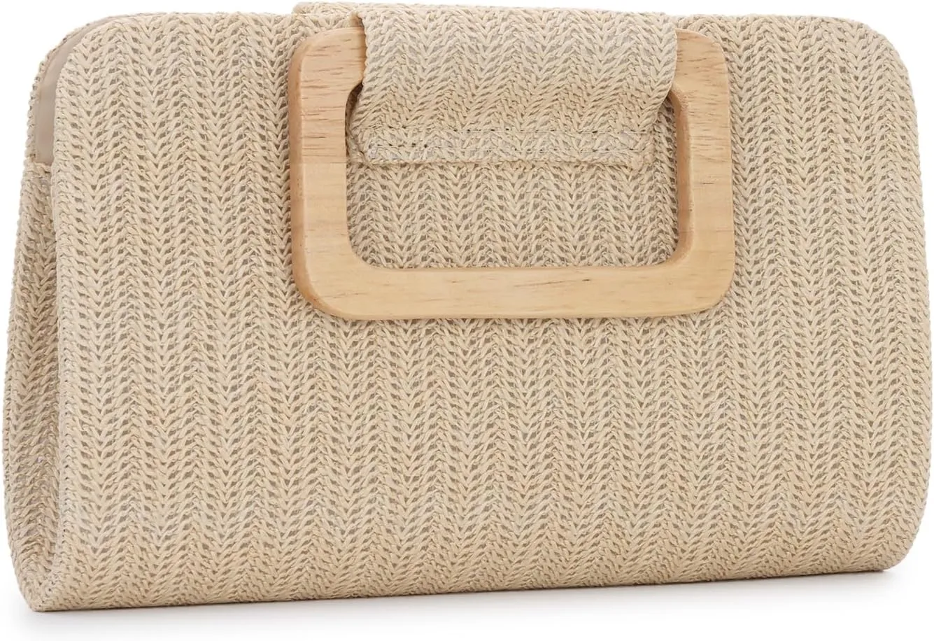 Oweisong Straw Clutch Purses for Women Summer Beach Bag Woven Evening Handbags Top Handle Shoulder Bag for Vacation