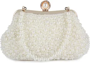 Oweisong White Pearl Clutch Purses for Women Wedding Bride Pearl Evening Bag Party Clutch Wallet Tote Handbag