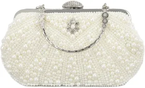 Oweisong White Pearl Clutch Purses for Women Wedding Bride Pearl Evening Bag Party Clutch Wallet Tote Handbag