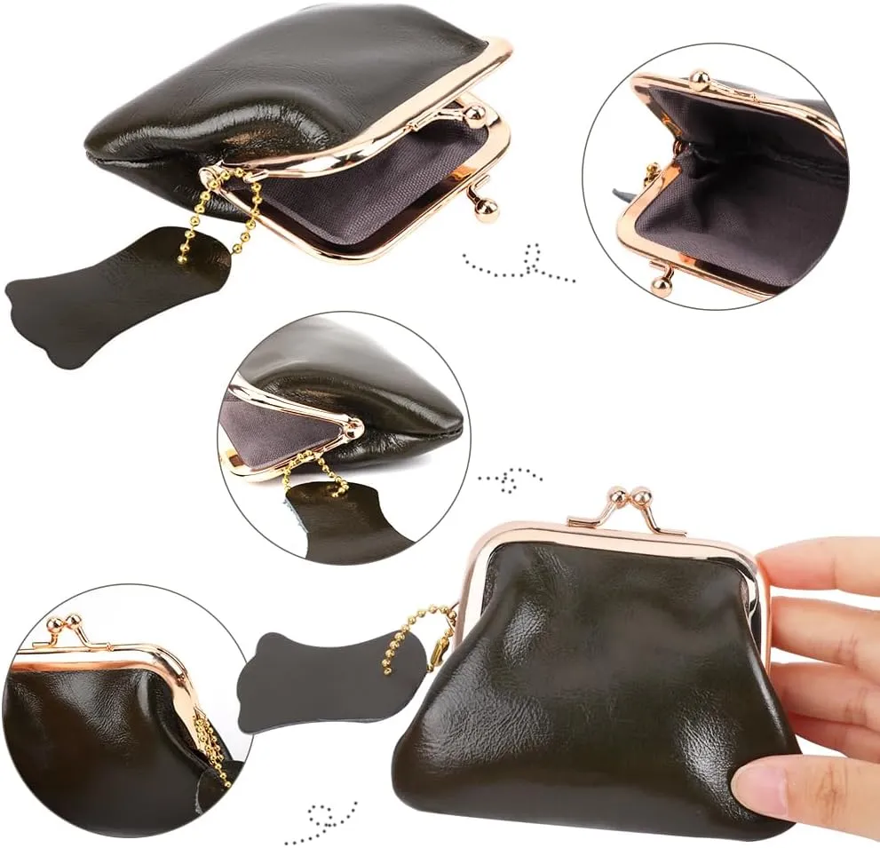 Oyachic Leather Coin Purse Cash Holder Cable Makeup Organizer Change Pouch Wallet Bag Clutch with Clasp for Men Women (Green)