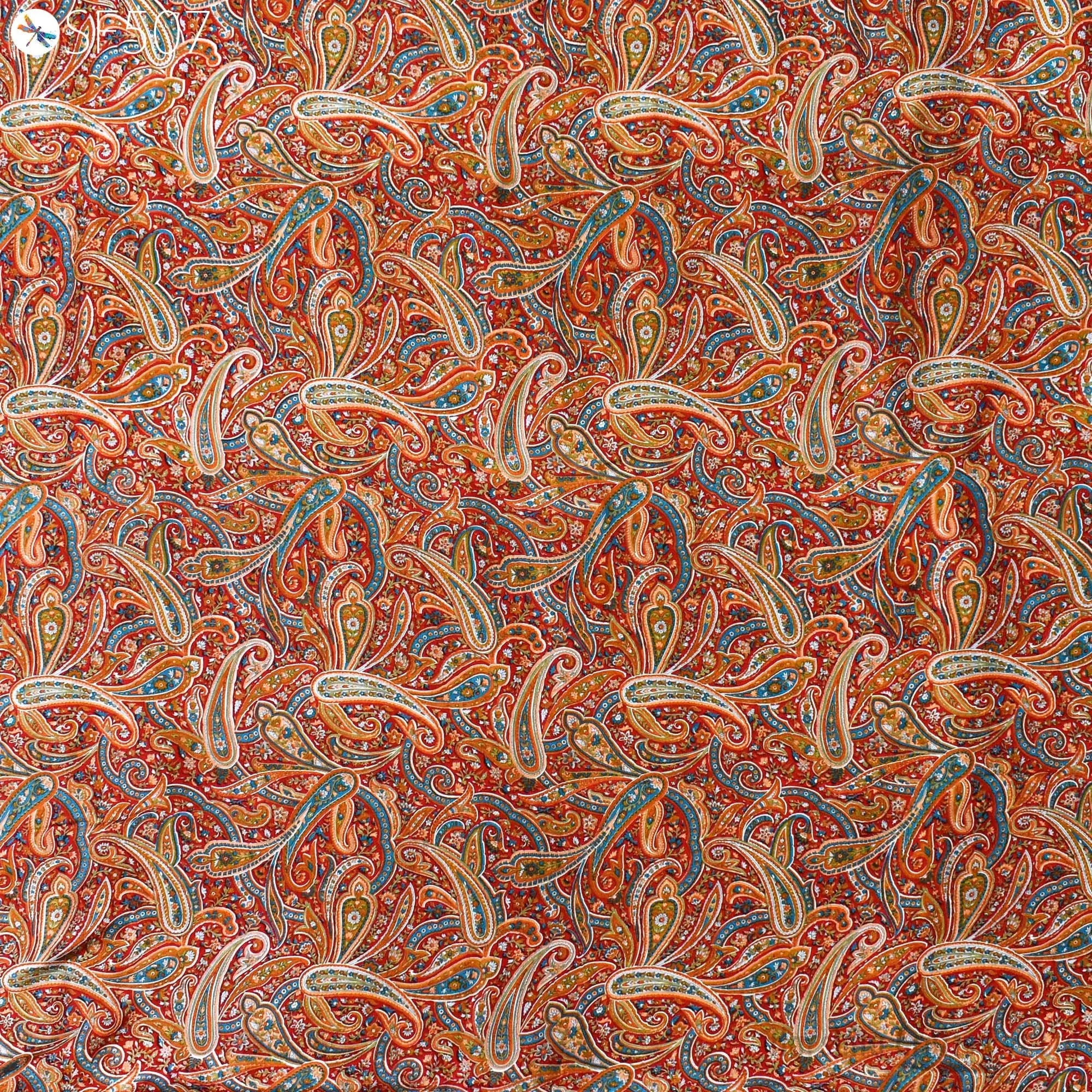 Paisley Habotai Silk Soft Pure Flowy Printed Silk Indian Fabric by the yard Saree Fabric Wedding Dresses Bridesmaid Party Costumes Sewing