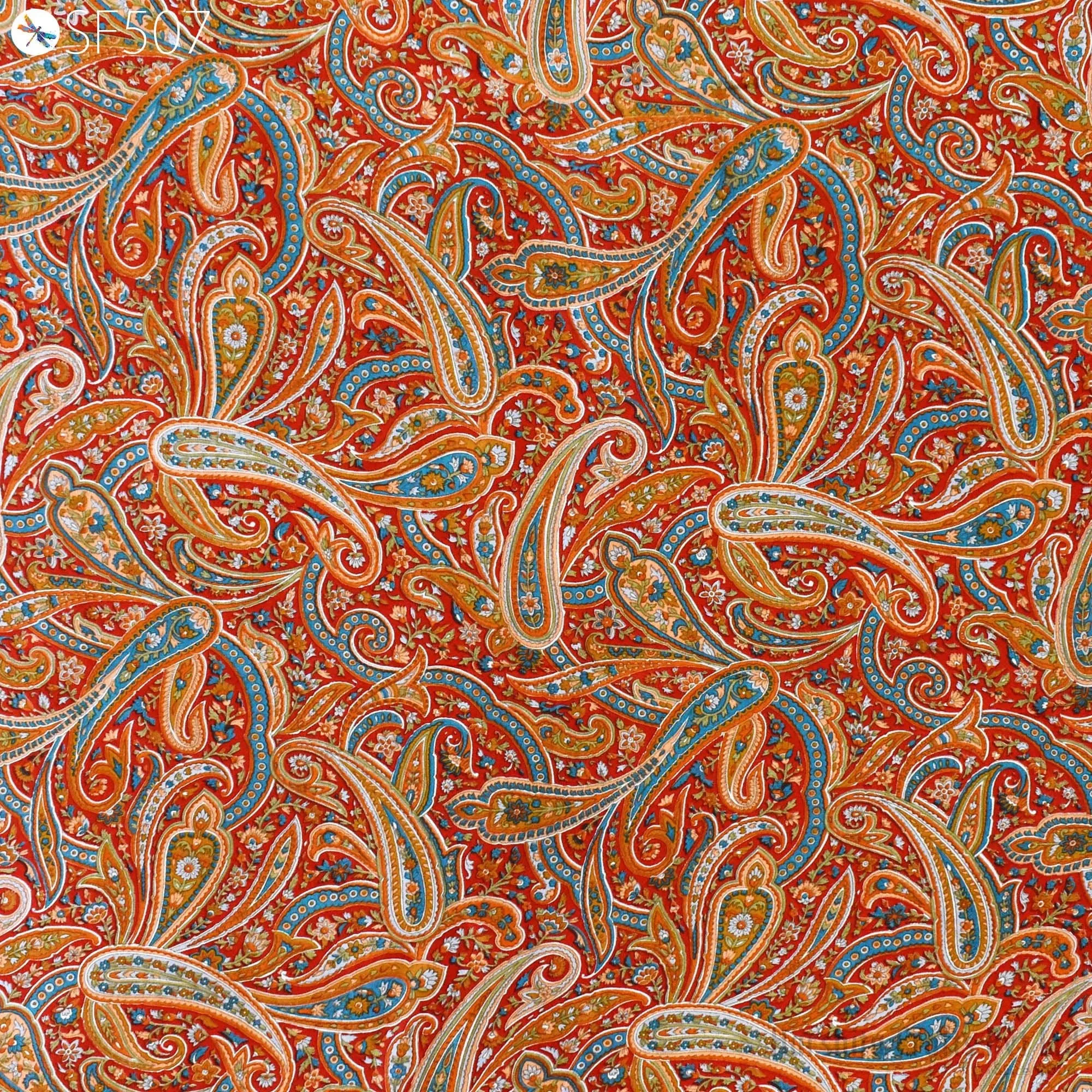 Paisley Habotai Silk Soft Pure Flowy Printed Silk Indian Fabric by the yard Saree Fabric Wedding Dresses Bridesmaid Party Costumes Sewing