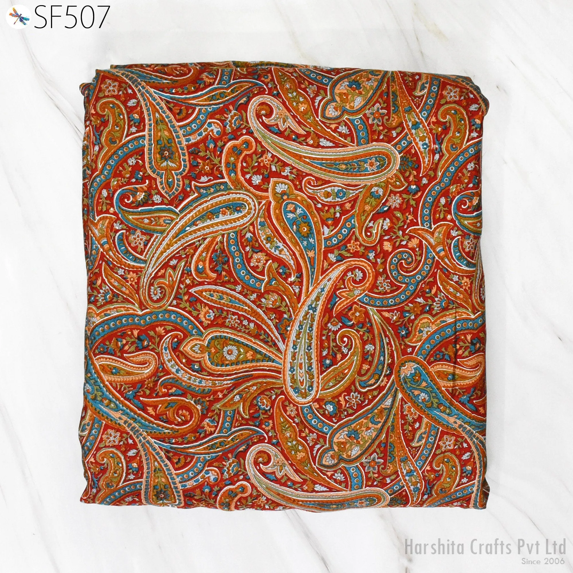 Paisley Habotai Silk Soft Pure Flowy Printed Silk Indian Fabric by the yard Saree Fabric Wedding Dresses Bridesmaid Party Costumes Sewing