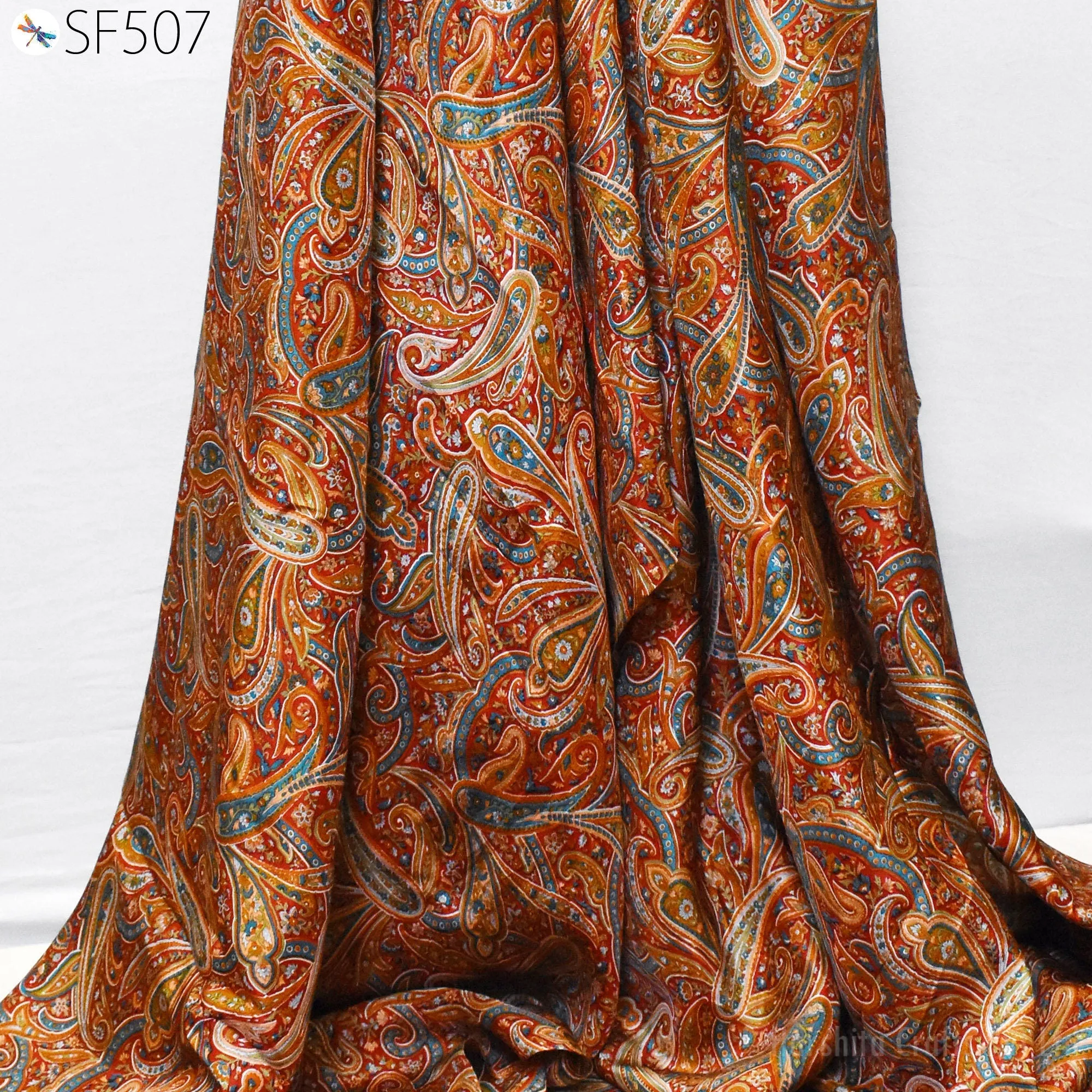 Paisley Habotai Silk Soft Pure Flowy Printed Silk Indian Fabric by the yard Saree Fabric Wedding Dresses Bridesmaid Party Costumes Sewing