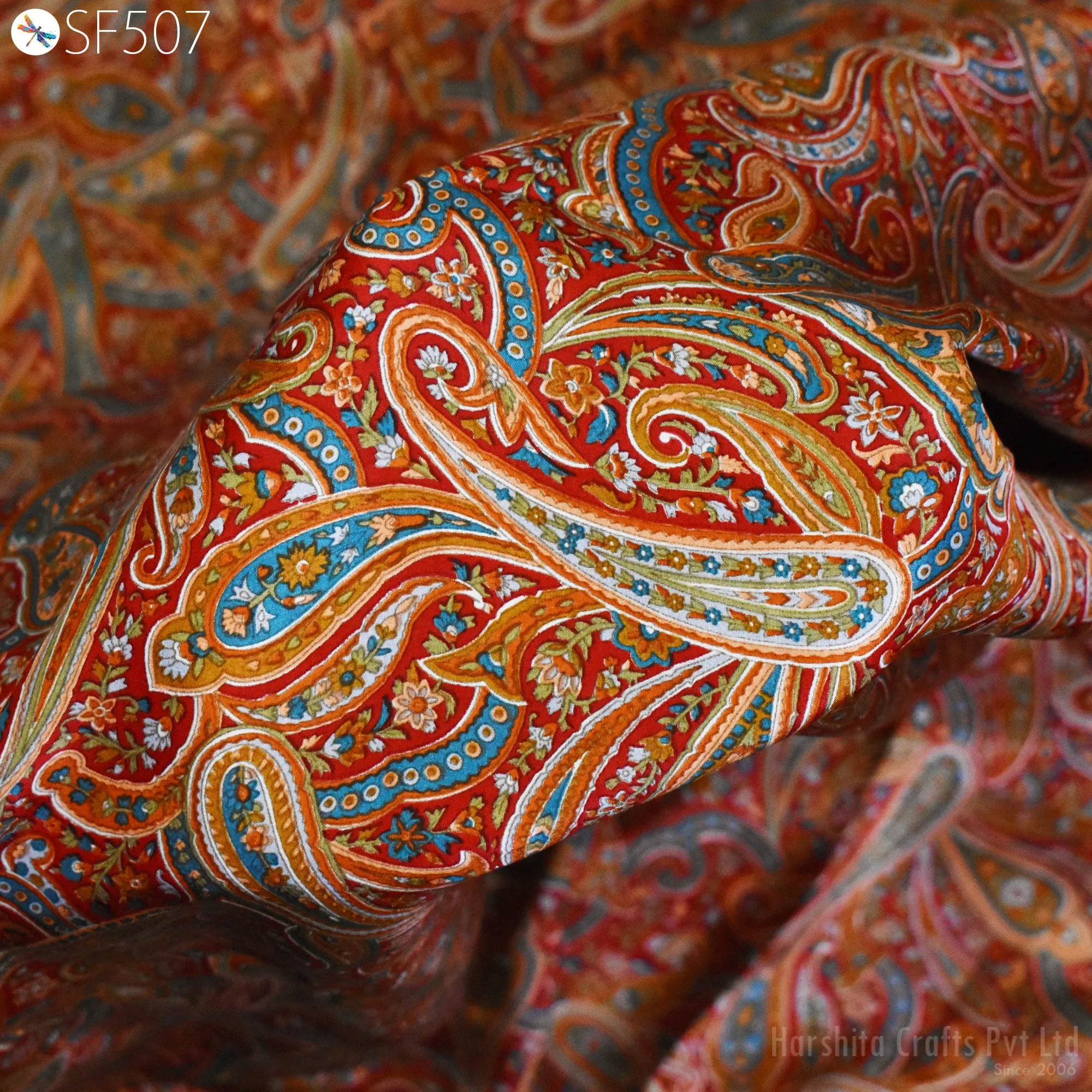 Paisley Habotai Silk Soft Pure Flowy Printed Silk Indian Fabric by the yard Saree Fabric Wedding Dresses Bridesmaid Party Costumes Sewing