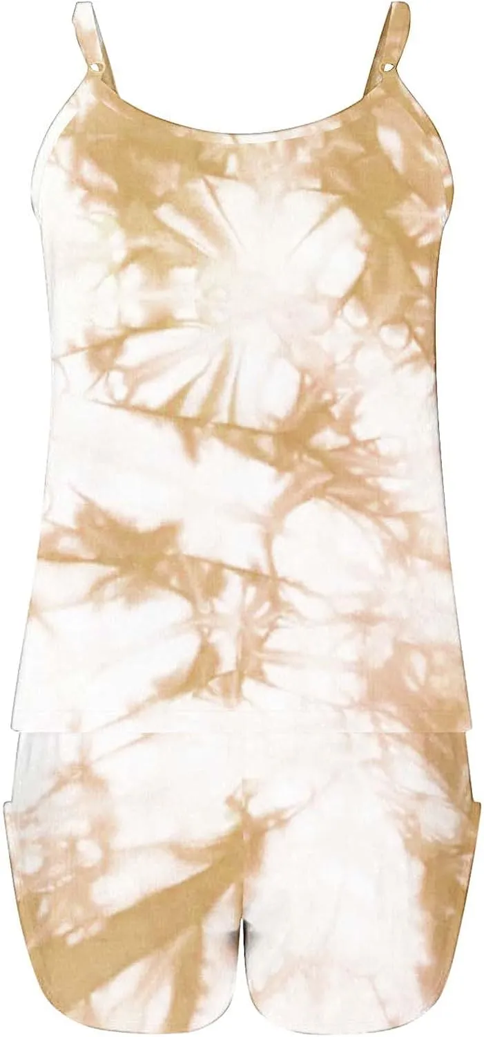 Pajama Sets For Women 2024 Trendy 2 Piece Sexy Camisoles Shorts Pjs Set Tie Dye Sleeveless Summer Sleepwear
