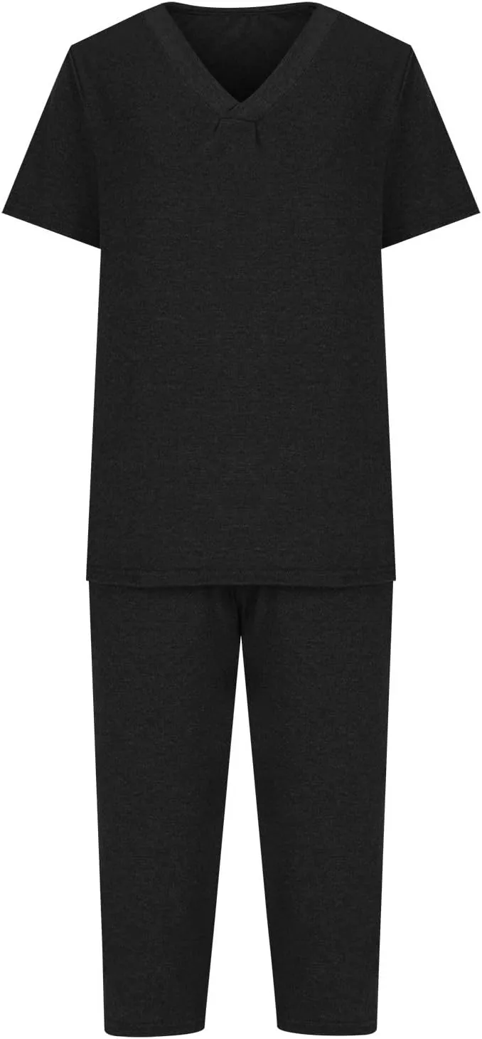 Pajama Sets For Women Casual Summer 2 Piece Capri Pjs Set Short Sleeve V Neck Sleepwear Trendy Clothes Outfits