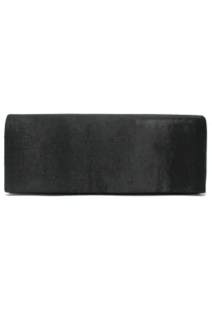 PAMELA SCOTT SATIN CLUTCH BAG IN BLACK.