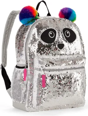 Panda Sequin Backpack for Girls - Panda Backpack with 2 Way Sequins