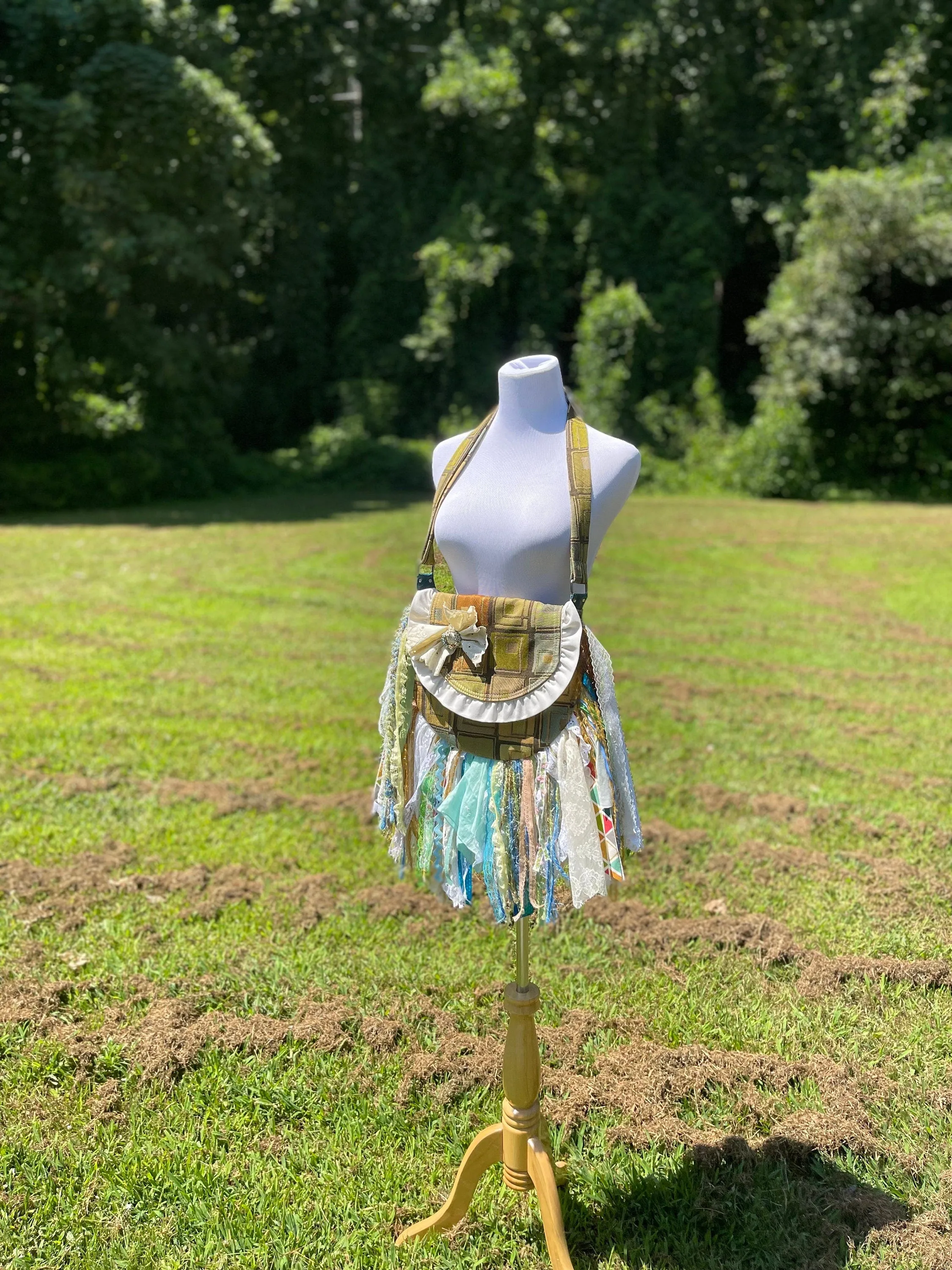 Pastel Vintage Ruffle Fringe Purse, Boho Chic Embellished purse