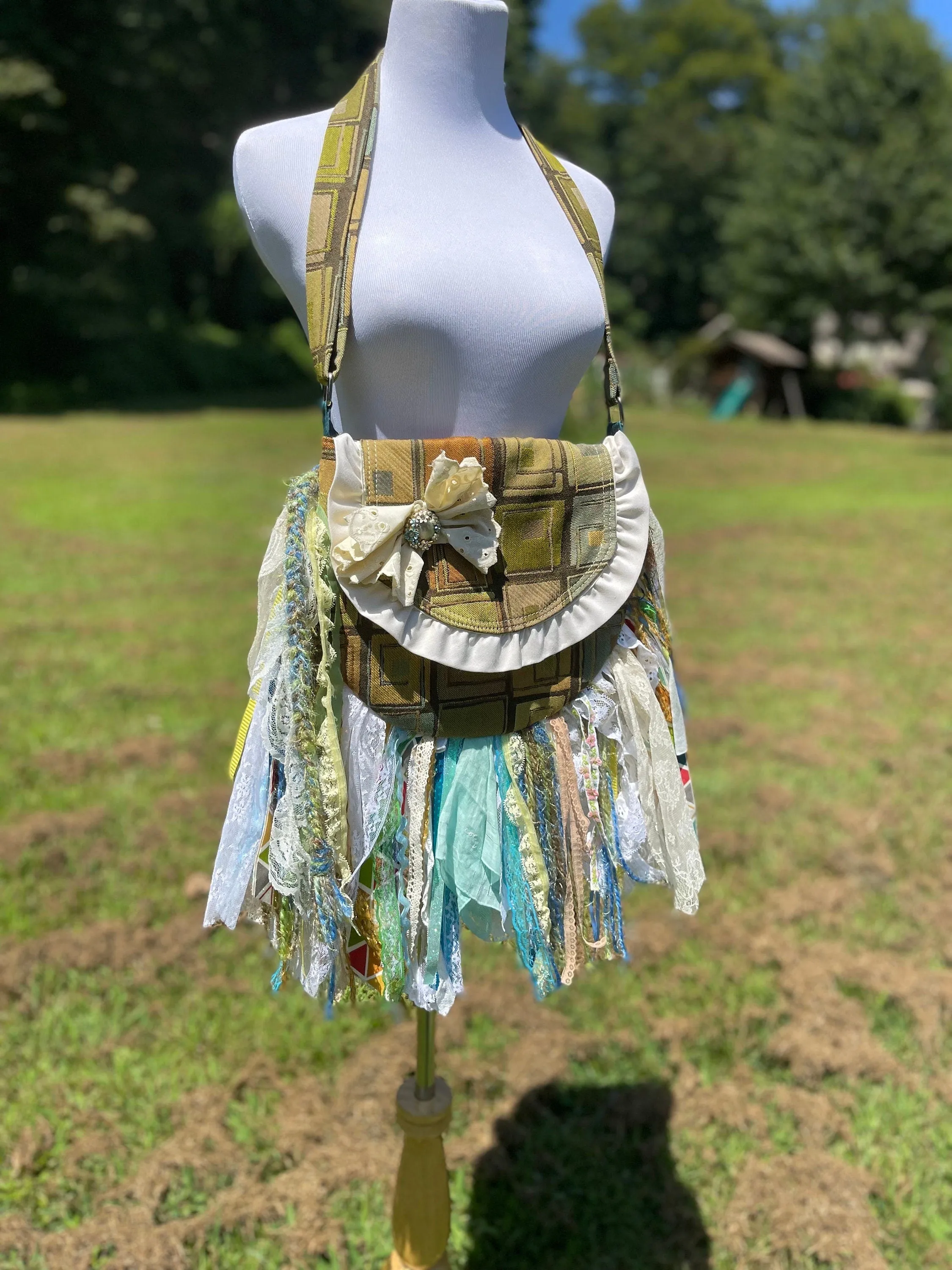 Pastel Vintage Ruffle Fringe Purse, Boho Chic Embellished purse