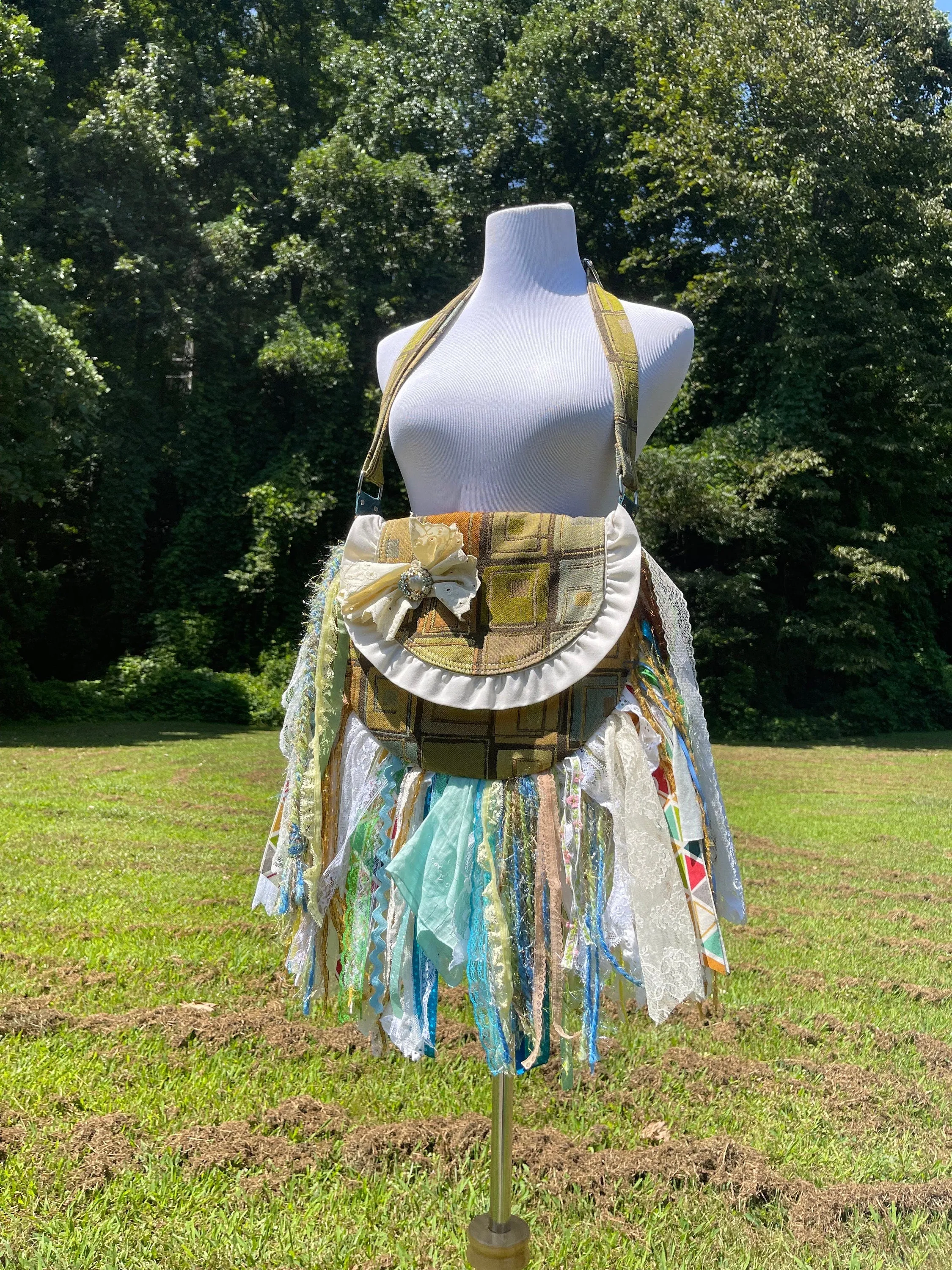 Pastel Vintage Ruffle Fringe Purse, Boho Chic Embellished purse