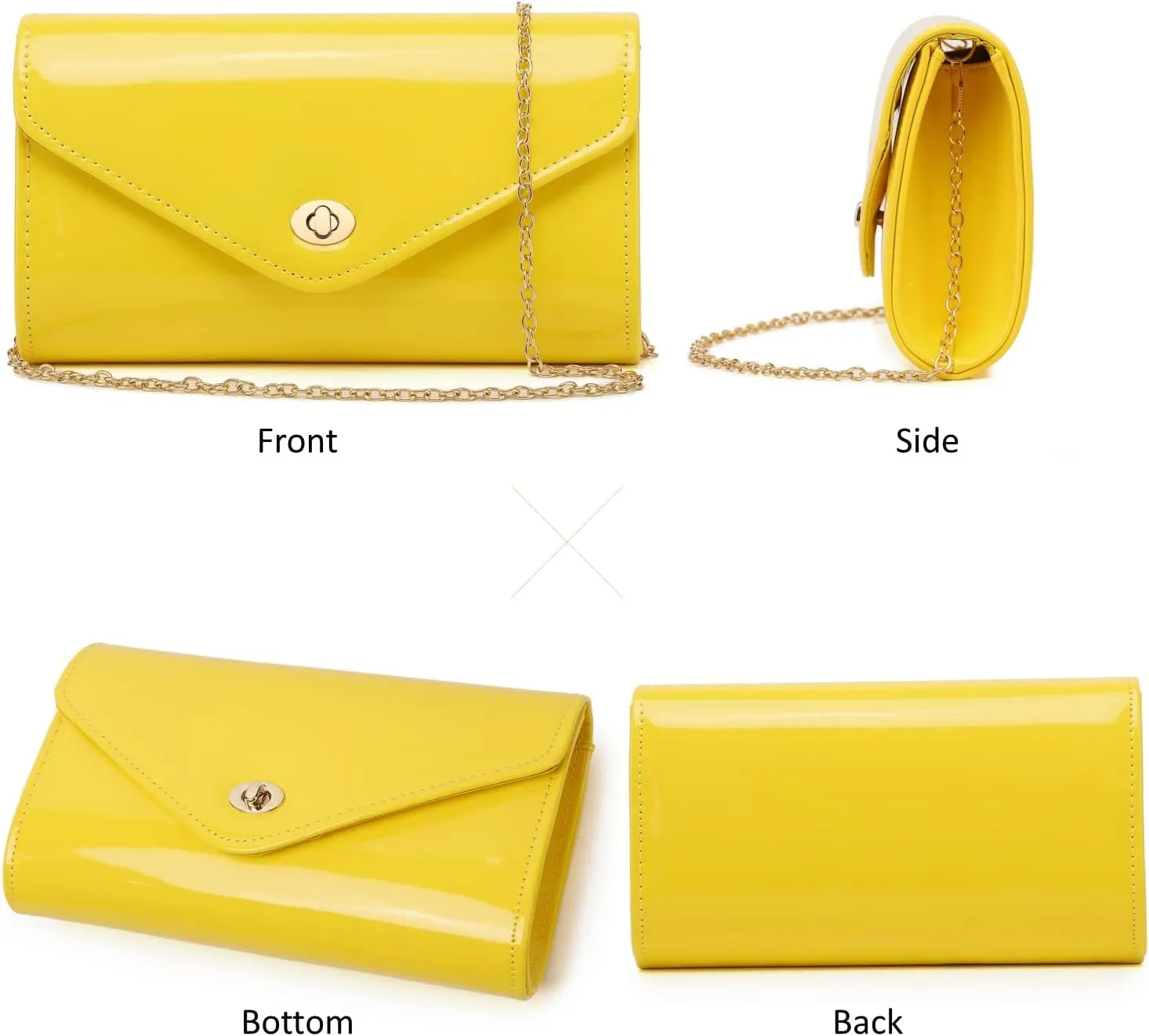 Patent Leather Envelope Clutch Womens Evening Handbag Stylish Shoulder Crossbody Bag for Dating Wedding Party Prom