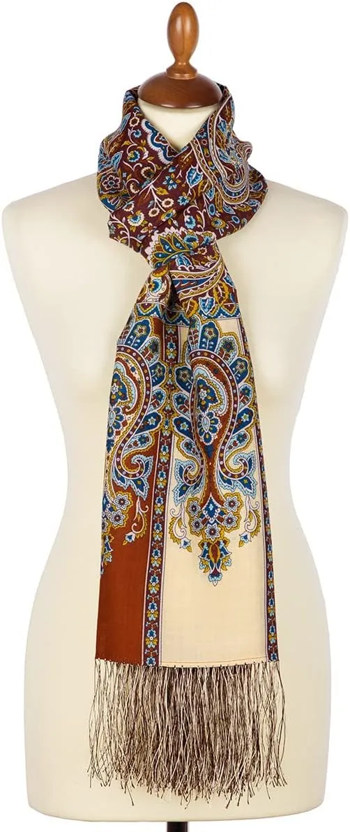 Pavlovo Posad Wool Shawl for Women with Silk Fringe 27.5x79'' (70x200 cm) 100% Wool Scarf for Women, Wrap, Fashion Scarves