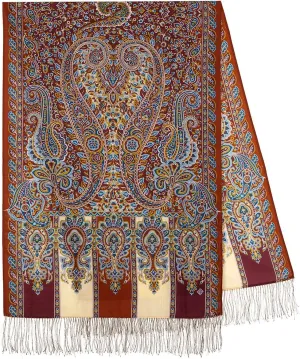 Pavlovo Posad Wool Shawl for Women with Silk Fringe 27.5x79'' (70x200 cm) 100% Wool Scarf for Women, Wrap, Fashion Scarves