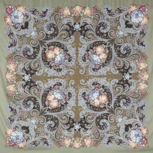 Pavlovo Posad Wool Shawl for Women with Silk Fringe 50x50'' (125x125 cm) 100% Wool Scarf for Women, Wrap, Fashion Scarves