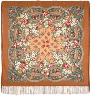 Pavlovo Posad Wool Shawl for Women with Silk Fringe 50x50'' (125x125 cm) 100% Wool Scarf for Women, Wrap, Fashion Scarves