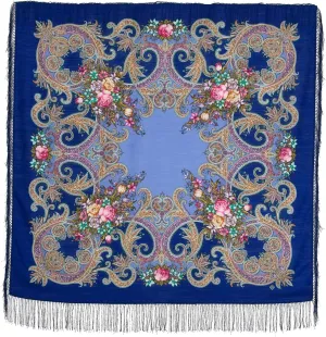 Pavlovo Posad Wool Shawl for Women with Silk Fringe 50x50'' (125x125 cm) 100% Wool Scarf for Women, Wrap, Fashion Scarves