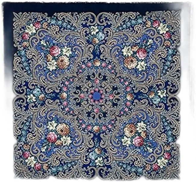 Pavlovo Posad Wool Shawl for Women with Silk Fringe 50x50'' (125x125 cm) 100% Wool Scarf for Women, Wrap, Fashion Scarves