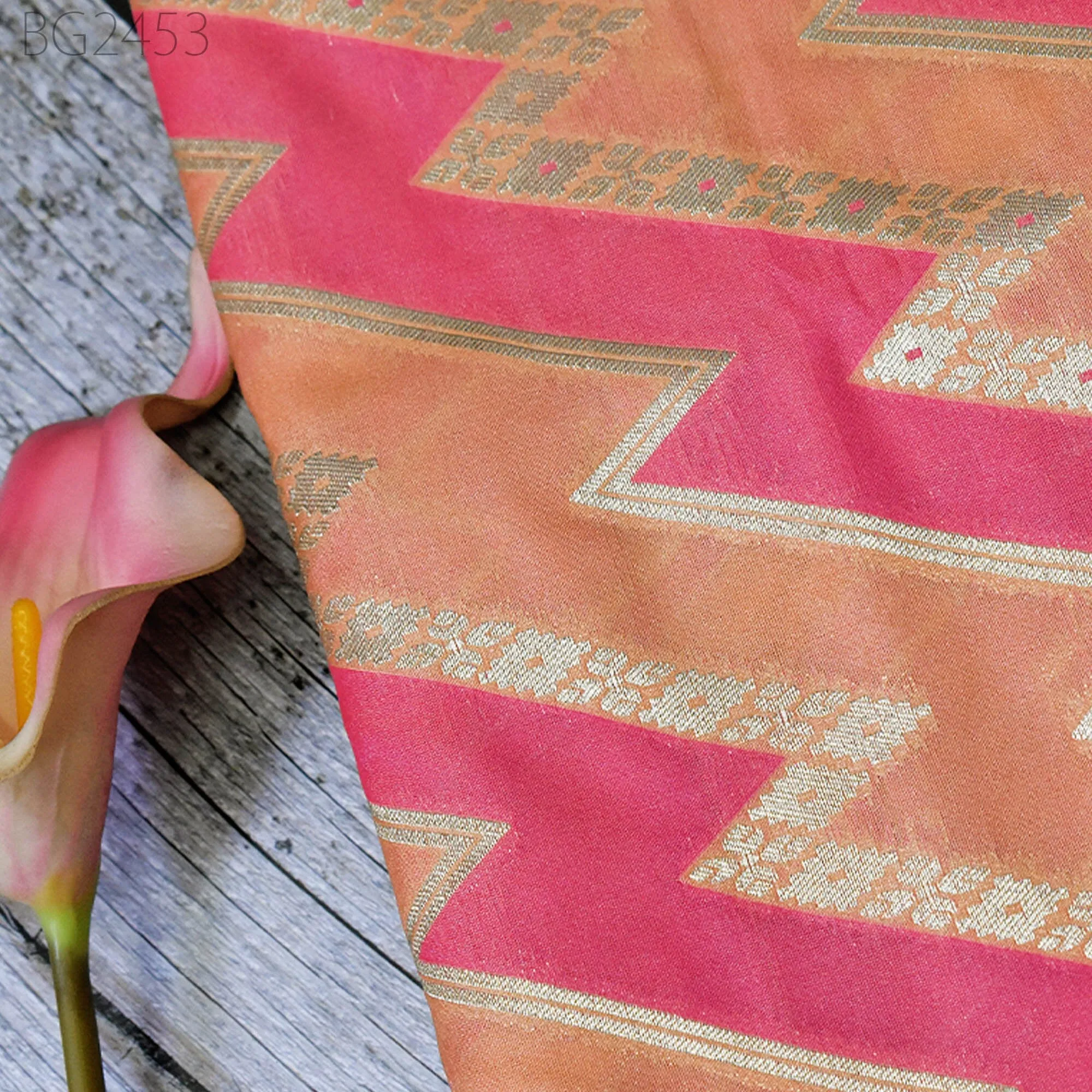 Peach Brocade Fabric by the Yard Wedding Dresses Lehenga Skirts Jackets Indian Blended Banarasi Dress Material Sewing Home Décor Crafting