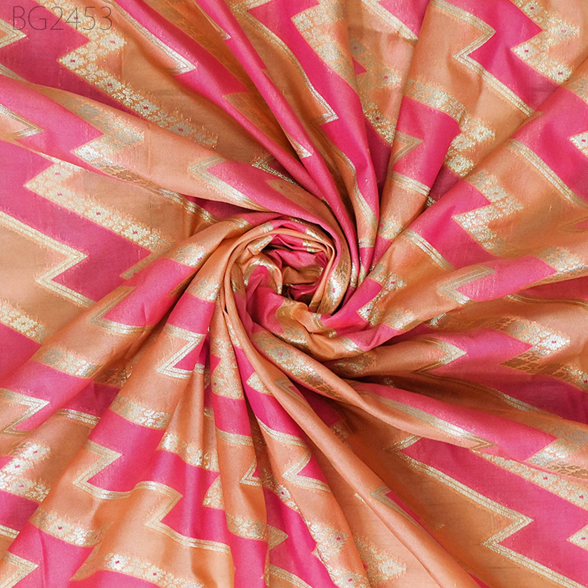 Peach Brocade Fabric by the Yard Wedding Dresses Lehenga Skirts Jackets Indian Blended Banarasi Dress Material Sewing Home Décor Crafting