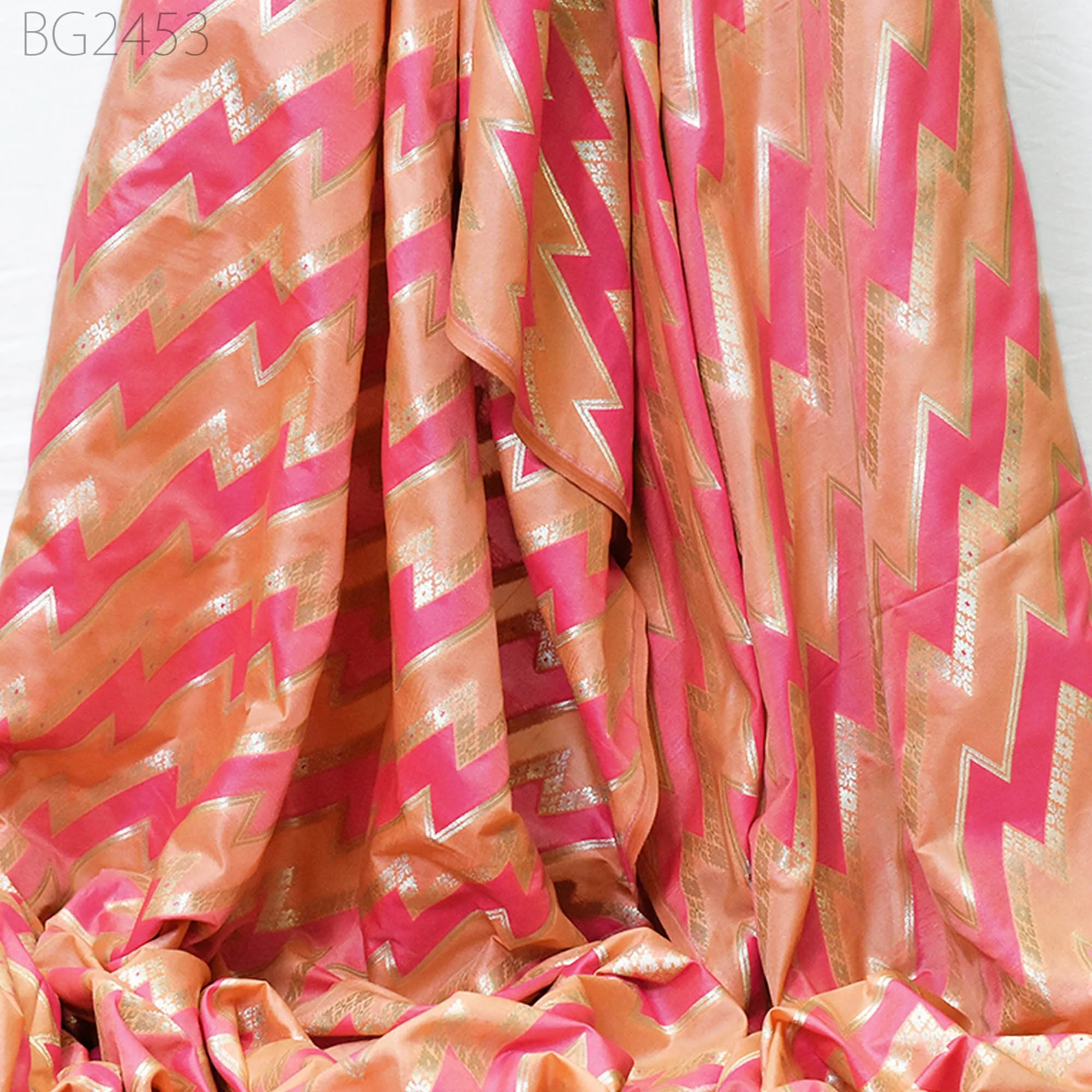 Peach Brocade Fabric by the Yard Wedding Dresses Lehenga Skirts Jackets Indian Blended Banarasi Dress Material Sewing Home Décor Crafting