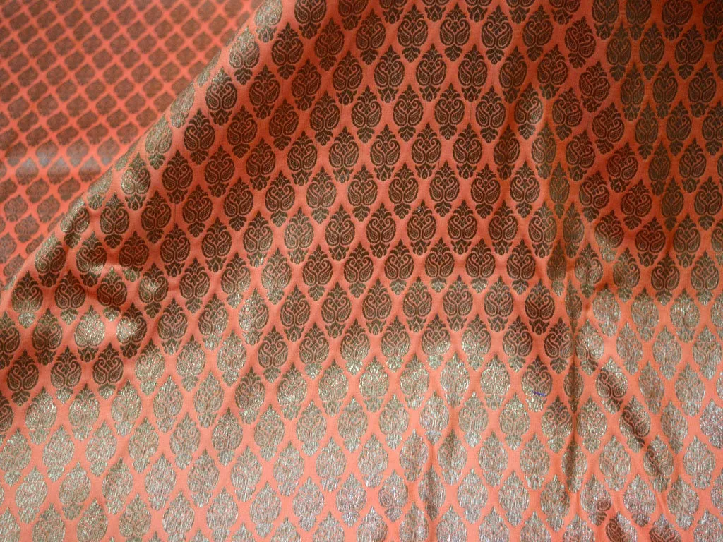 Peach Brocade Indian Wedding Dresses Cushion Covers Home Decor Fabric Banarasi Saeeo by the Yard Banarasi costume lehenga Skirt Fabric