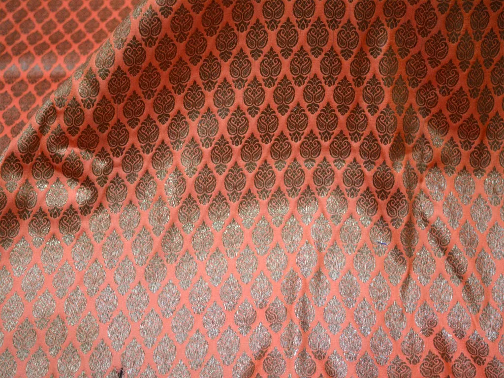 Peach Brocade Indian Wedding Dresses Cushion Covers Home Decor Fabric Banarasi Saeeo by the Yard Banarasi costume lehenga Skirt Fabric