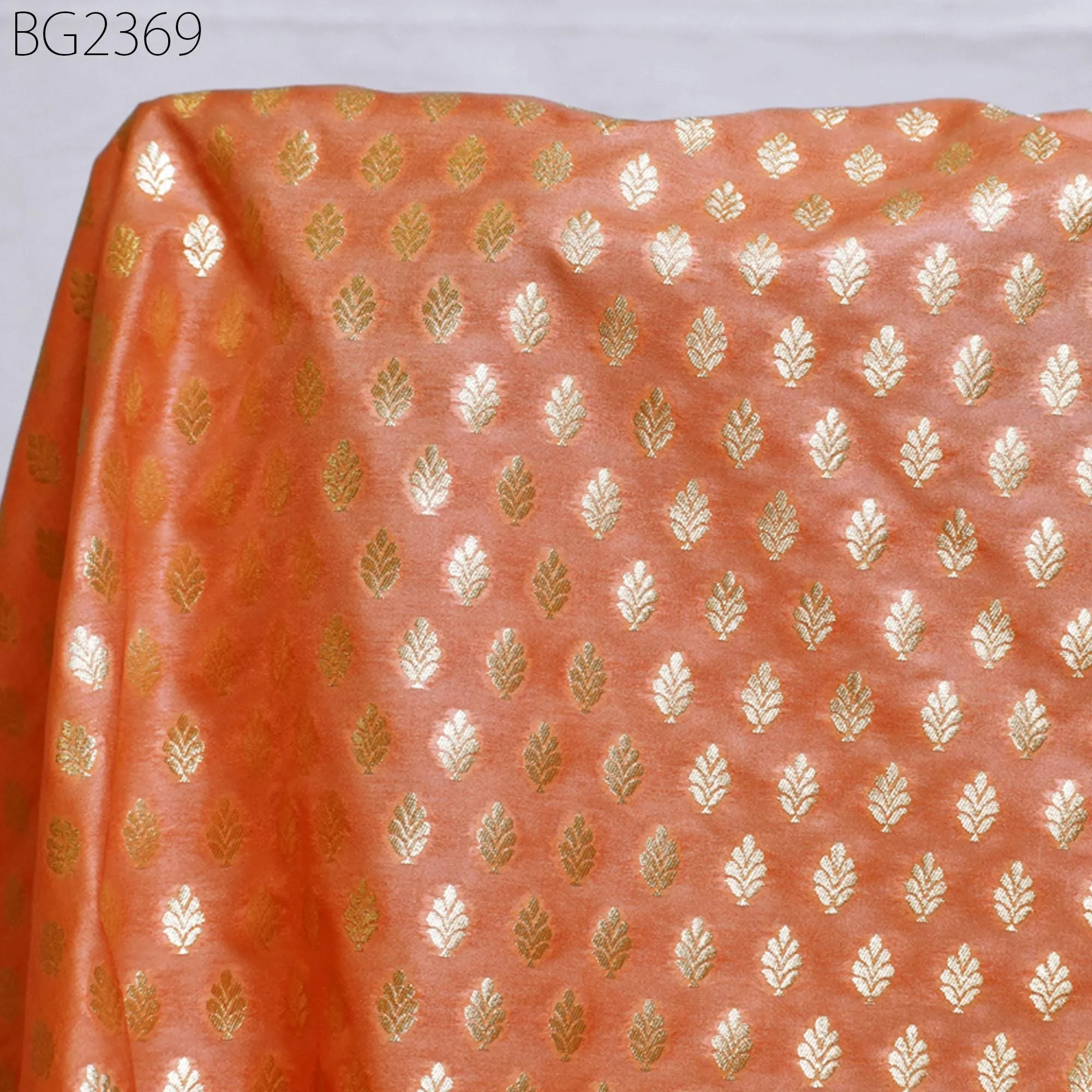 Peach Indian Brocade By The Yard Fabric Banaras Weddings Bridal Dress Sewing Material Banarasi DIY Crafting Costume Cushion Covers Blouses