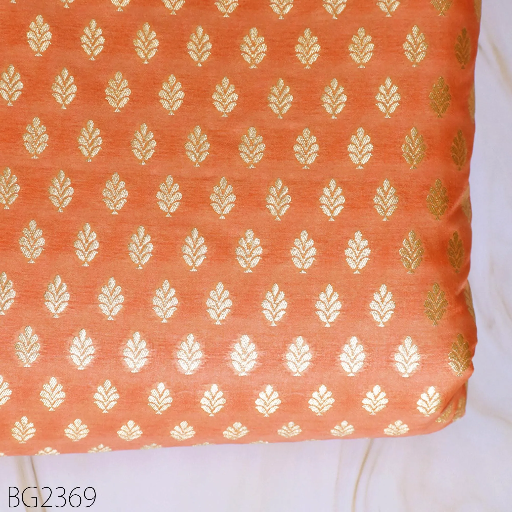 Peach Indian Brocade By The Yard Fabric Banaras Weddings Bridal Dress Sewing Material Banarasi DIY Crafting Costume Cushion Covers Blouses