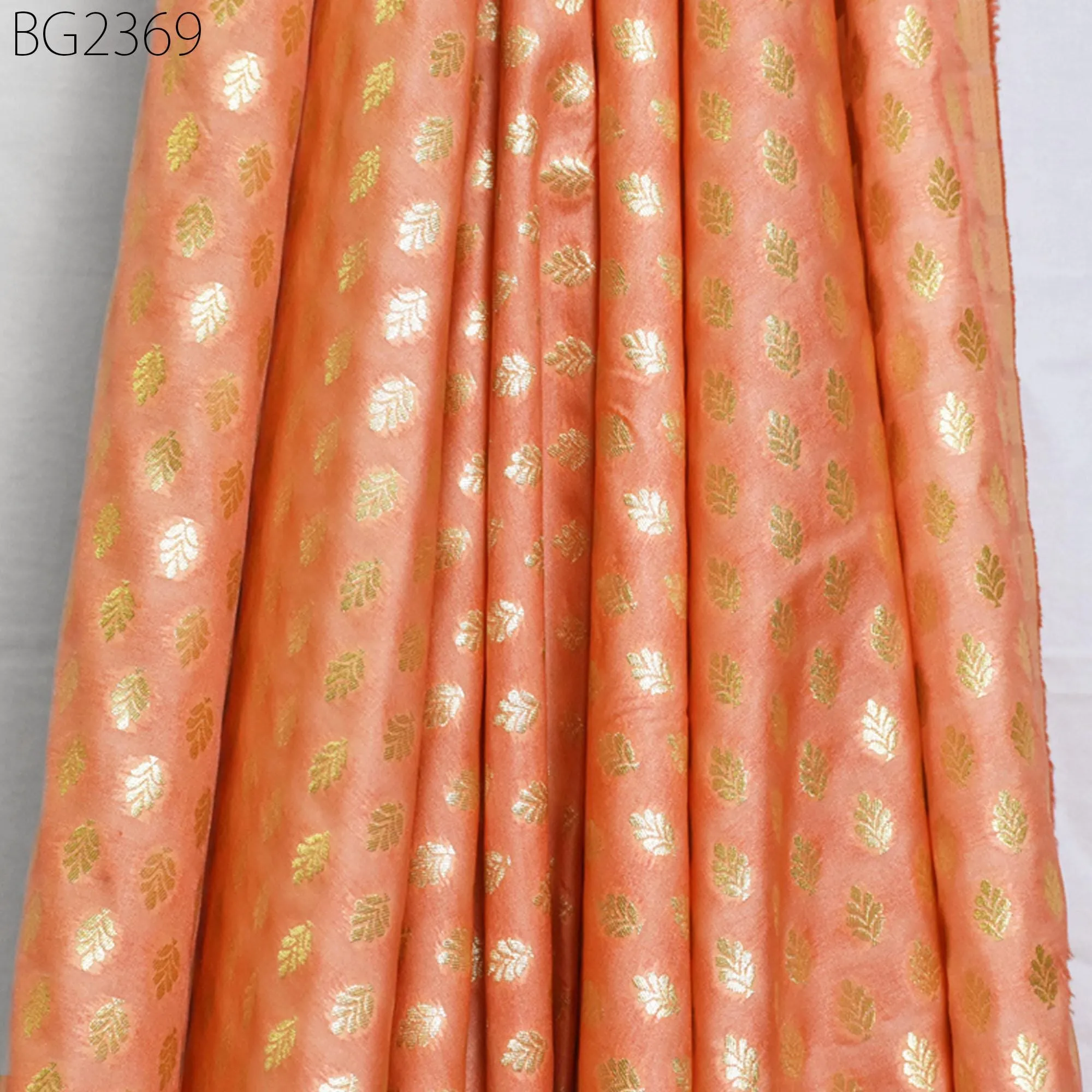 Peach Indian Brocade By The Yard Fabric Banaras Weddings Bridal Dress Sewing Material Banarasi DIY Crafting Costume Cushion Covers Blouses