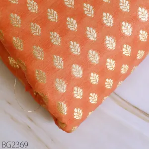 Peach Indian Brocade By The Yard Fabric Banaras Weddings Bridal Dress Sewing Material Banarasi DIY Crafting Costume Cushion Covers Blouses