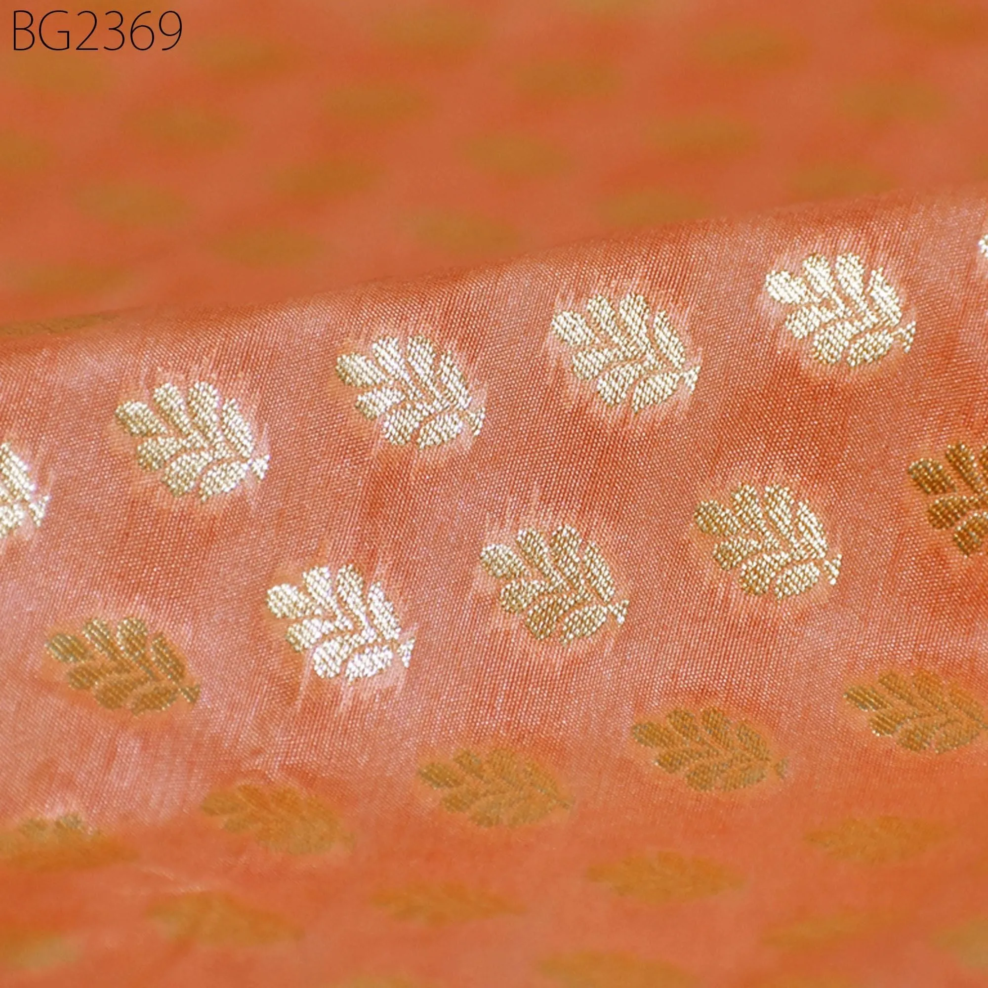 Peach Indian Brocade By The Yard Fabric Banaras Weddings Bridal Dress Sewing Material Banarasi DIY Crafting Costume Cushion Covers Blouses