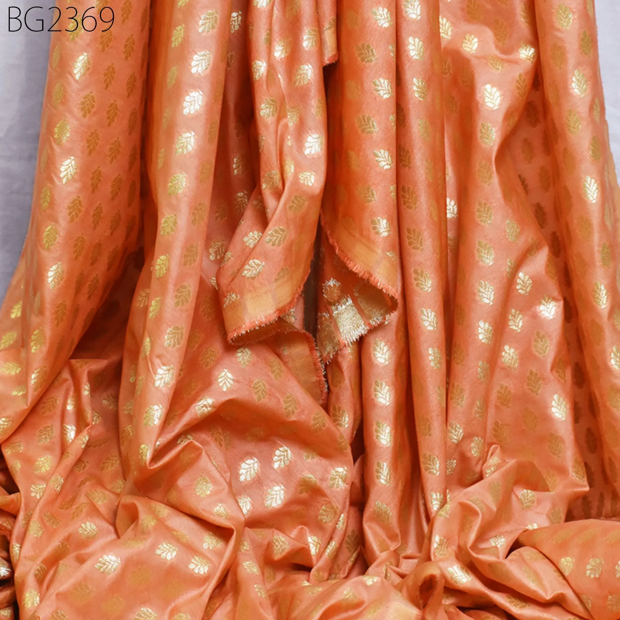 Peach Indian Brocade By The Yard Fabric Banaras Weddings Bridal Dress Sewing Material Banarasi DIY Crafting Costume Cushion Covers Blouses