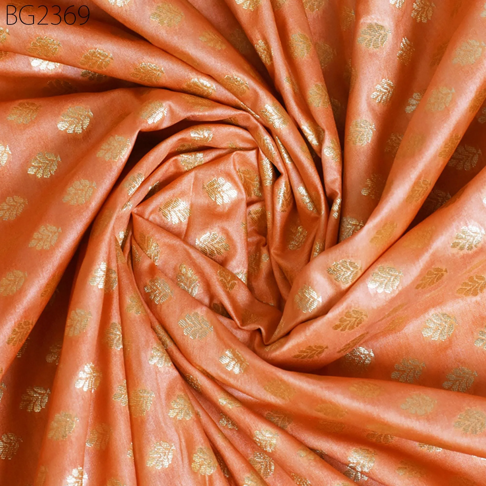 Peach Indian Brocade By The Yard Fabric Banaras Weddings Bridal Dress Sewing Material Banarasi DIY Crafting Costume Cushion Covers Blouses