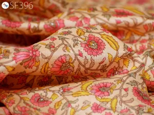 Peach Indian Saree Soft Pure Printed Silk Fabric by the yard Wedding Dress Bridesmaid Party Costume Curtains Crafting Sewing Dupatta Scarf