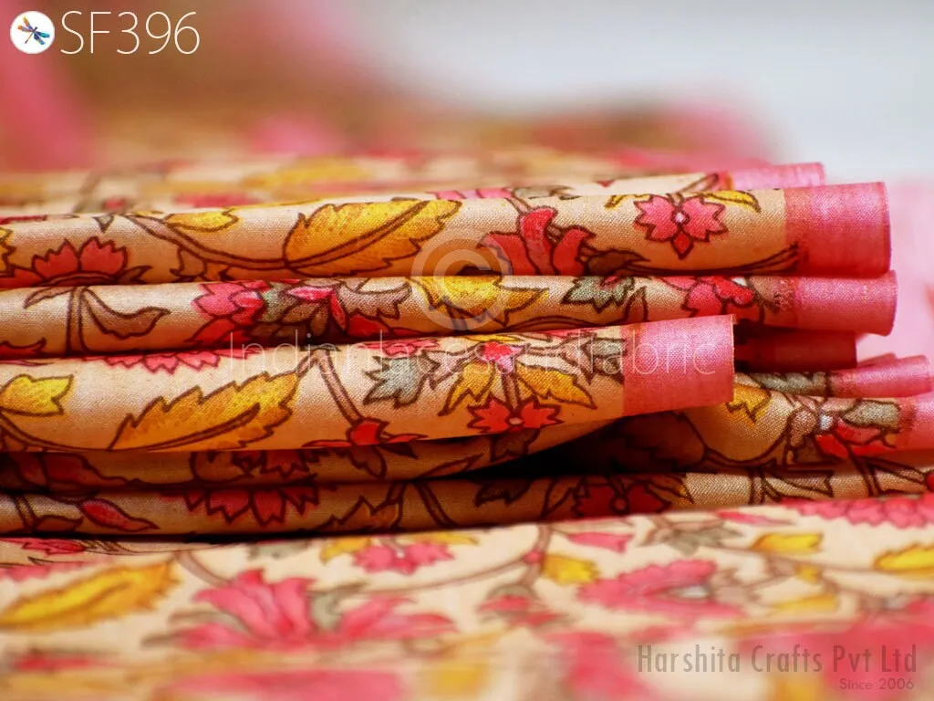 Peach Indian Saree Soft Pure Printed Silk Fabric by the yard Wedding Dress Bridesmaid Party Costume Curtains Crafting Sewing Dupatta Scarf
