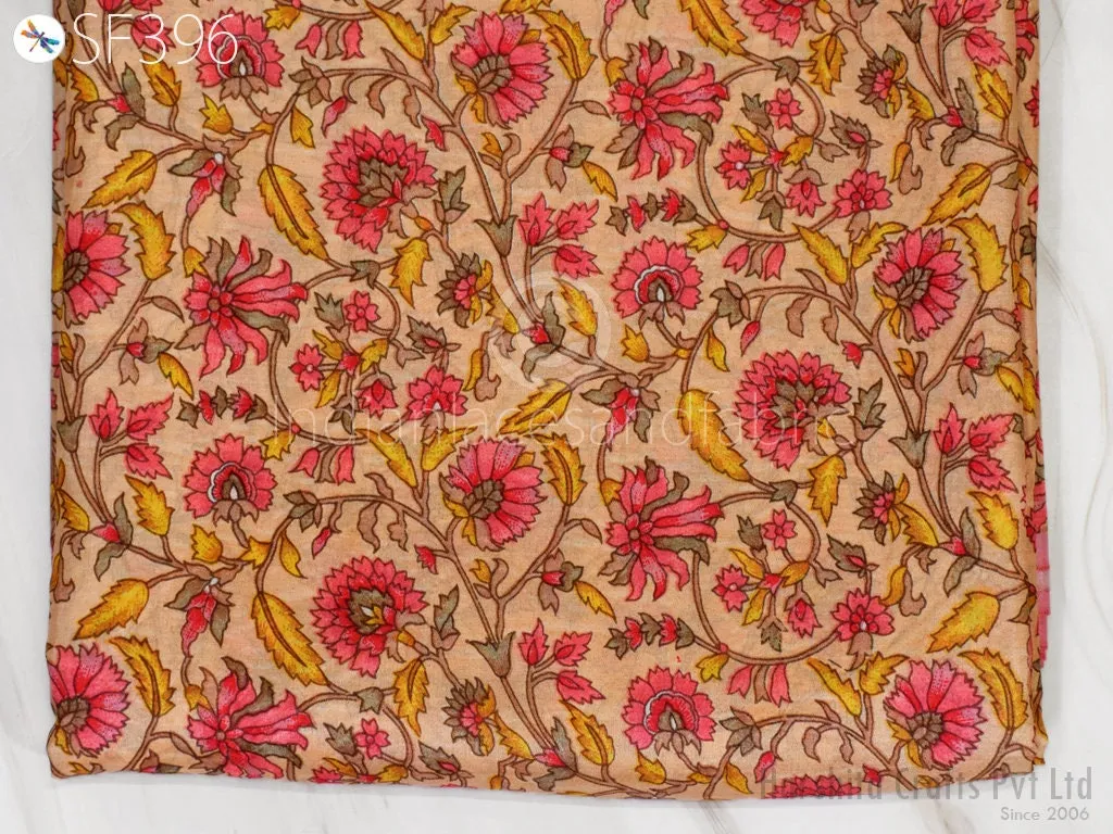 Peach Indian Saree Soft Pure Printed Silk Fabric by the yard Wedding Dress Bridesmaid Party Costume Curtains Crafting Sewing Dupatta Scarf