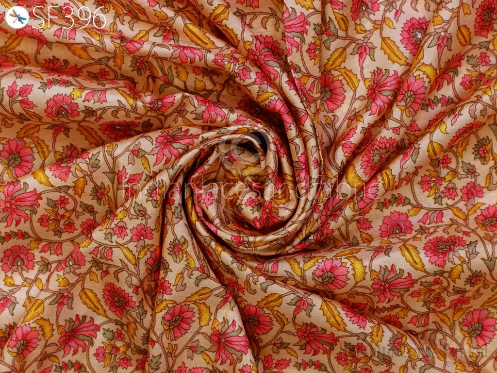 Peach Indian Saree Soft Pure Printed Silk Fabric by the yard Wedding Dress Bridesmaid Party Costume Curtains Crafting Sewing Dupatta Scarf