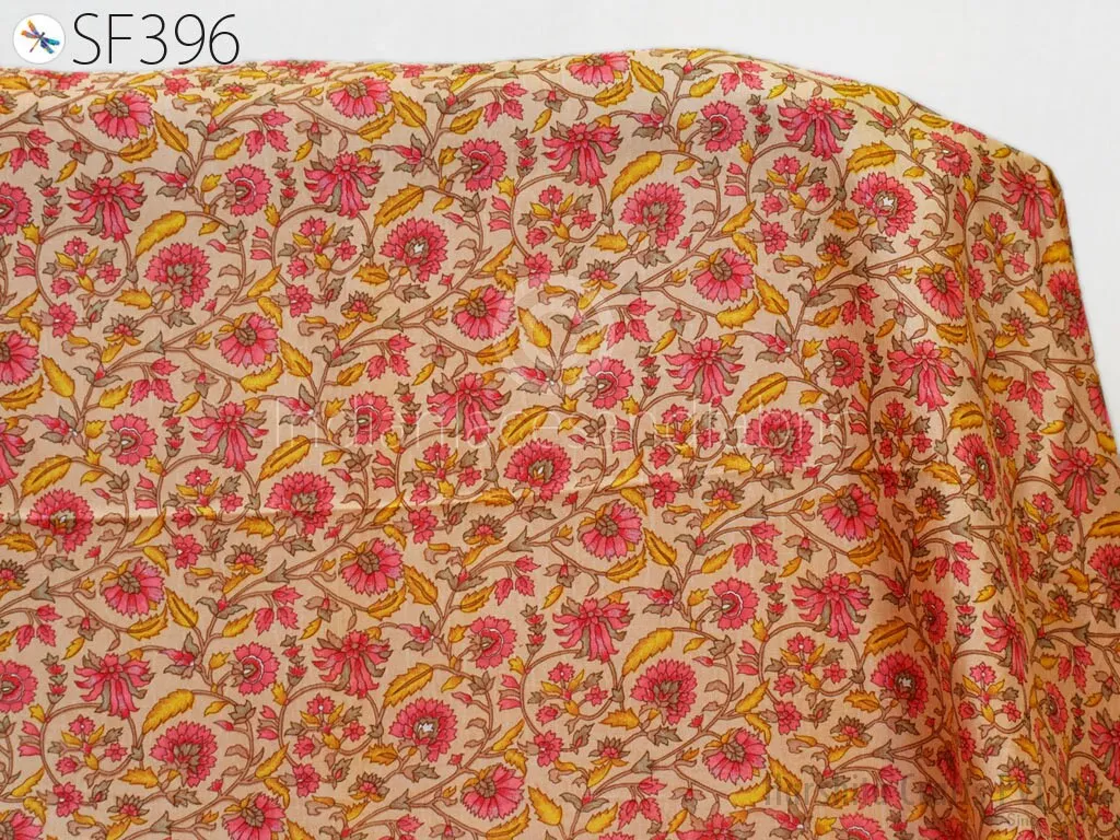 Peach Indian Saree Soft Pure Printed Silk Fabric by the yard Wedding Dress Bridesmaid Party Costume Curtains Crafting Sewing Dupatta Scarf